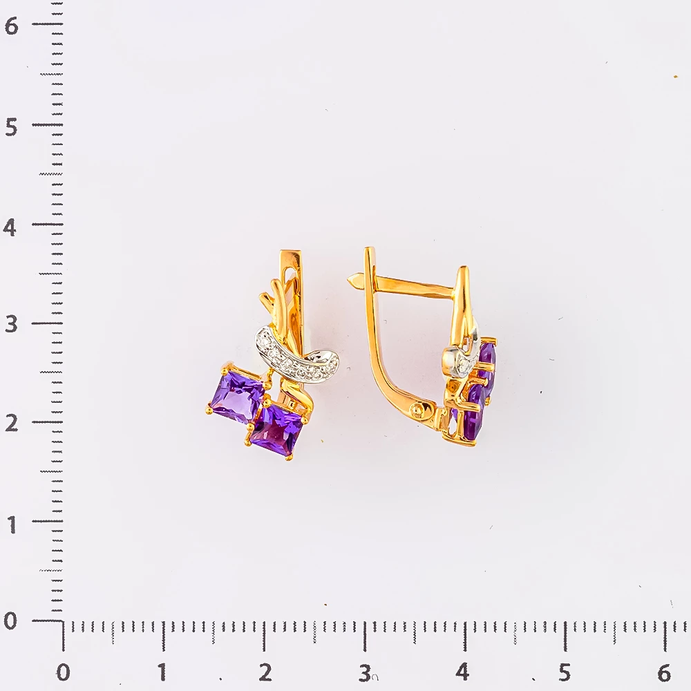 Серьги с аметистом из красного золота 585 пробы