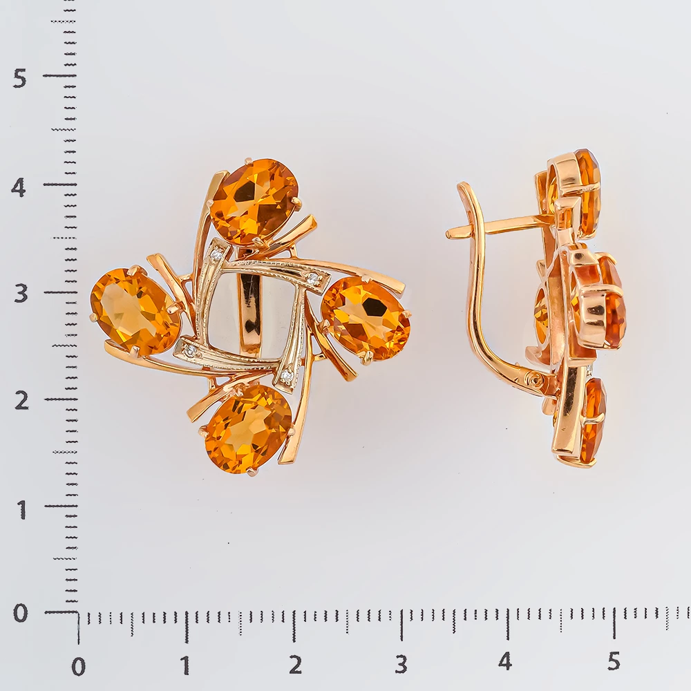 Серьги с цитрином из красного золота 585 пробы