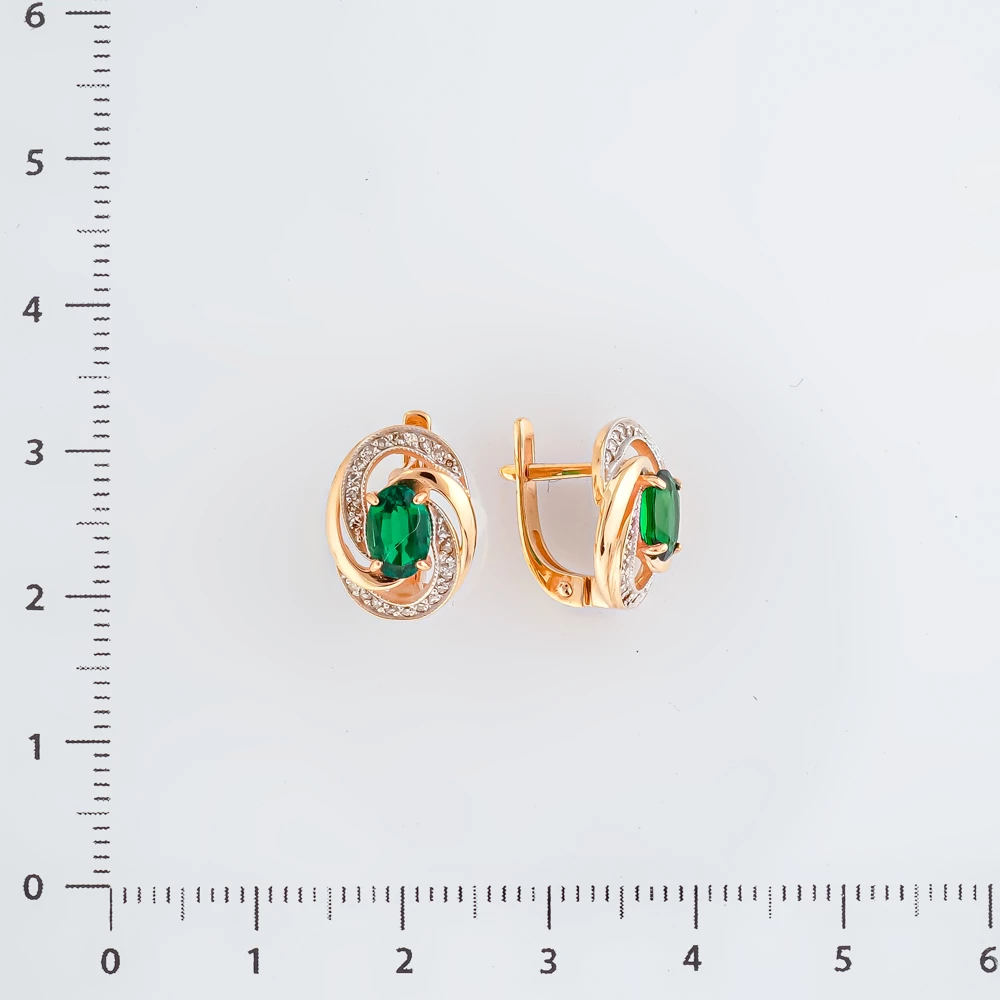 Серьги с изумрудом синтетическим из красного золота 585 пробы