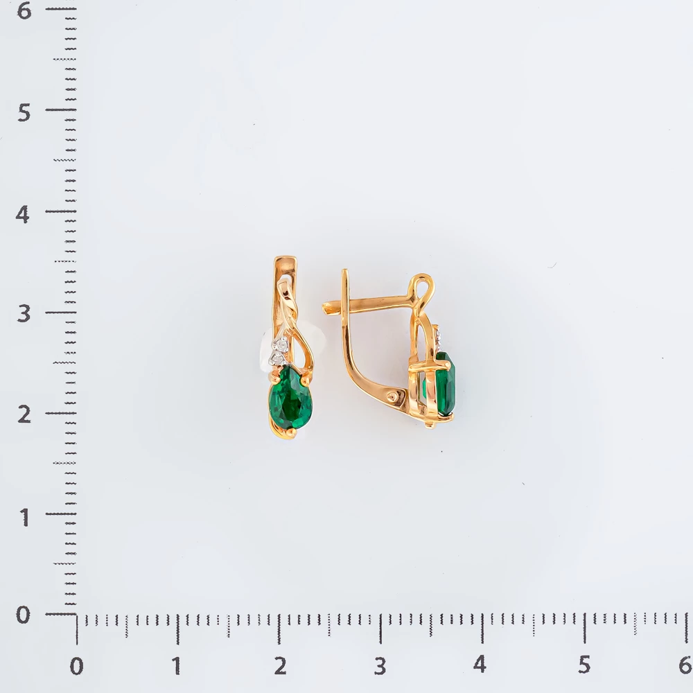 Серьги с изумрудом синтетическим из красного золота 585 пробы