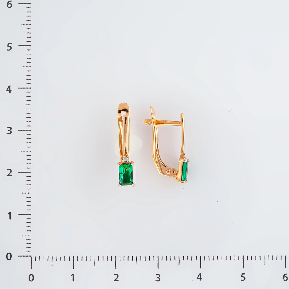 Серьги с изумрудом синтетическим из красного золота 585 пробы