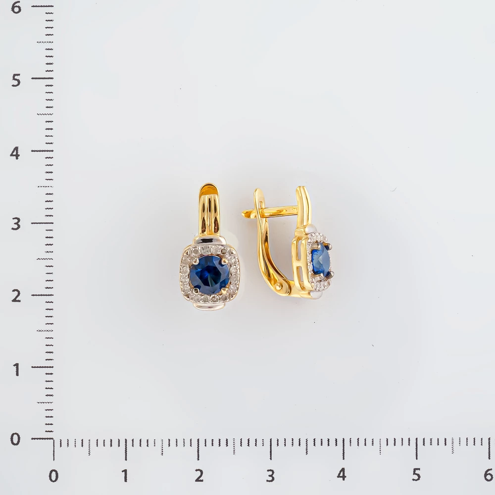 Серьги с сапфиром синтетическим из желтого золота 585 пробы