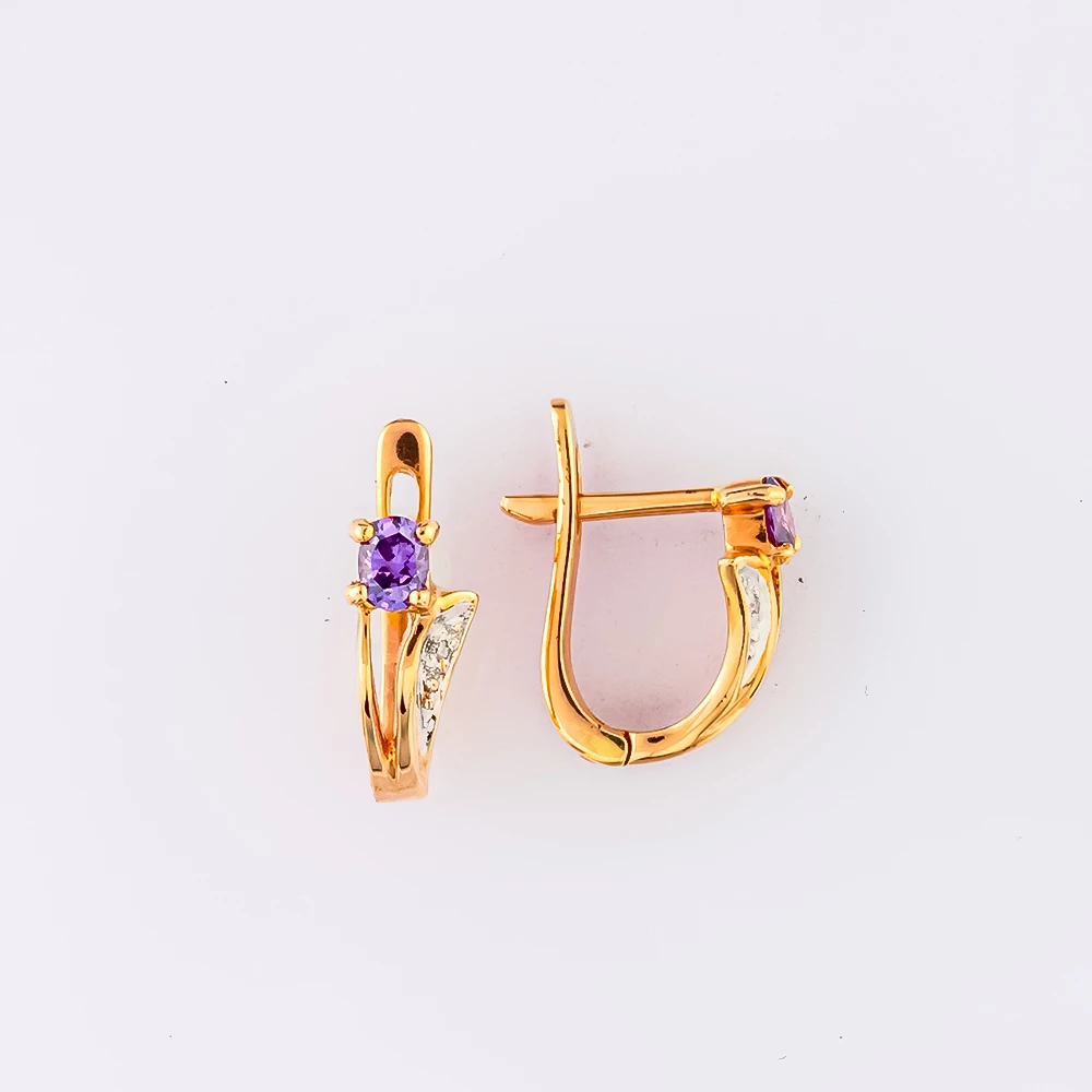 Серьги с ситаллом из красного золота 585 пробы