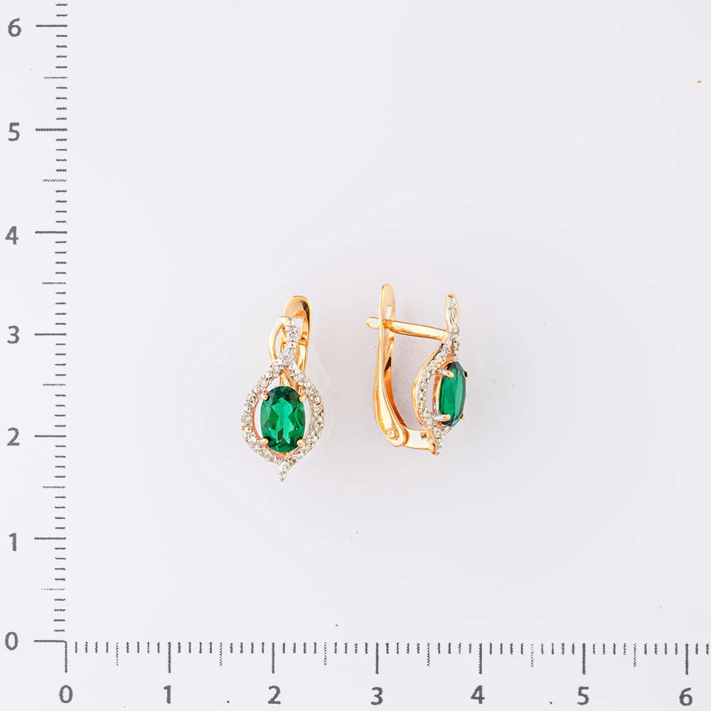 Серьги с изумрудом синтетическим из красного золота 585 пробы