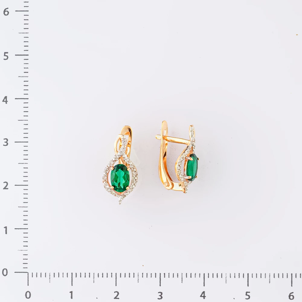 Серьги с изумрудом синтетическим из красного золота 585 пробы