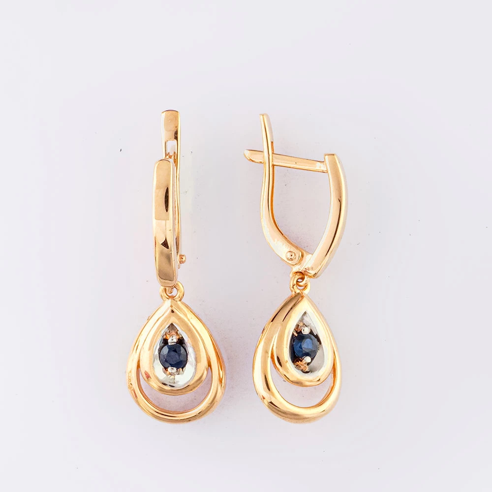 Серьги с сапфиром из красного золота 585 пробы
