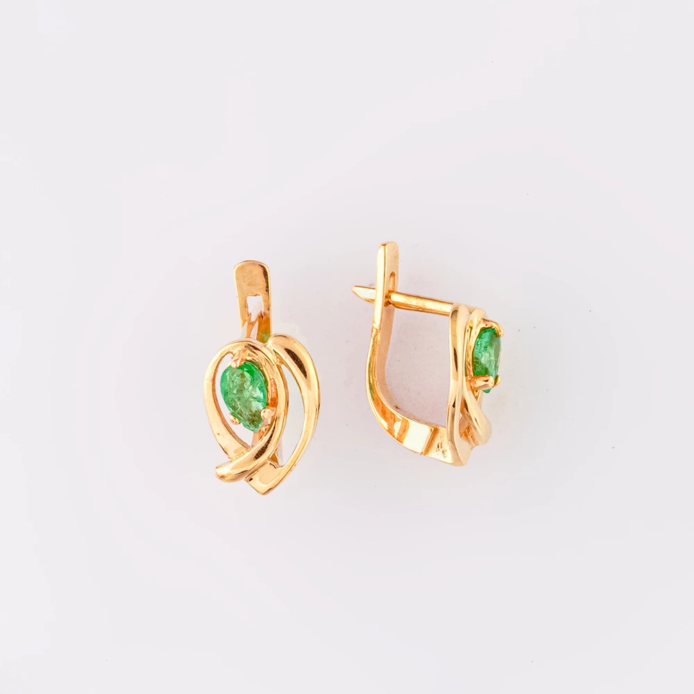 Серьги с изумрудом из красного золота 585 пробы