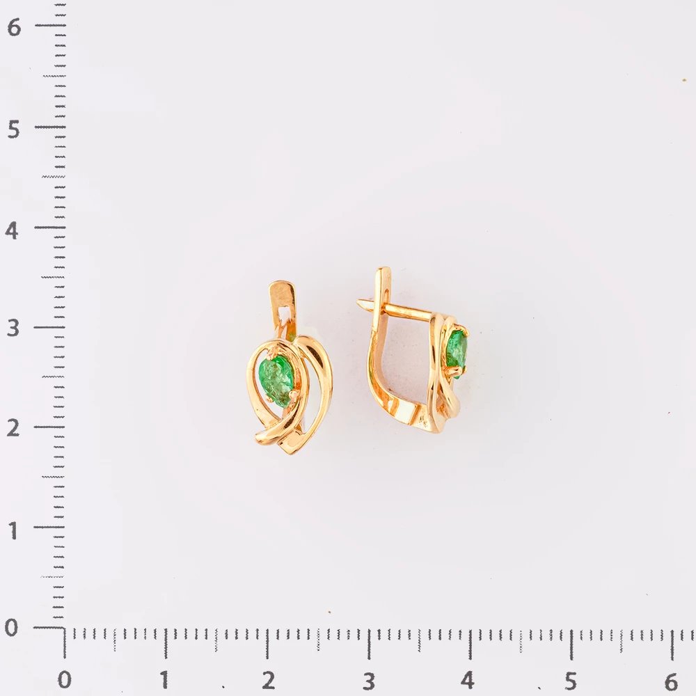 Серьги с изумрудом из красного золота 585 пробы