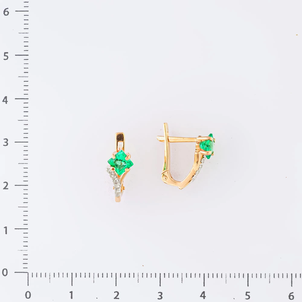 Серьги с изумрудом синтетическим из красного золота 585 пробы