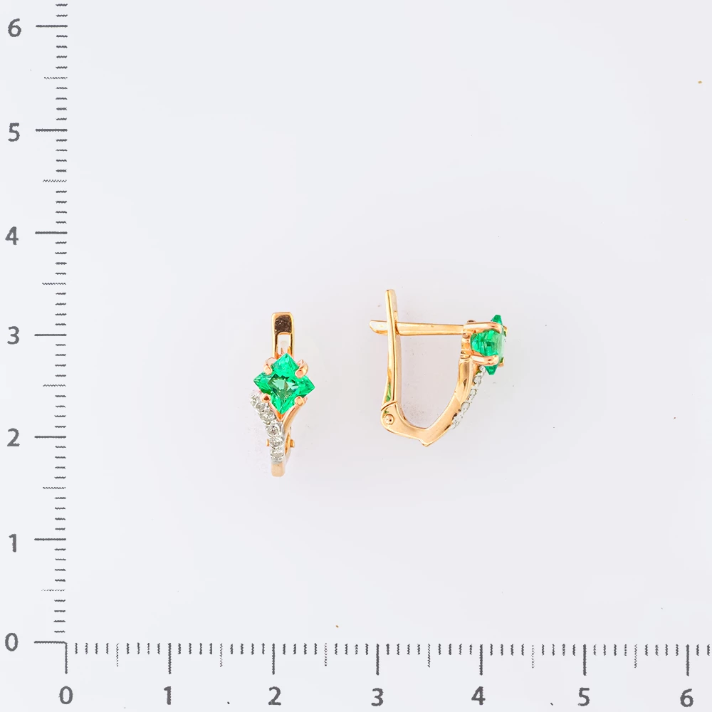 Серьги с изумрудом синтетическим из красного золота 585 пробы