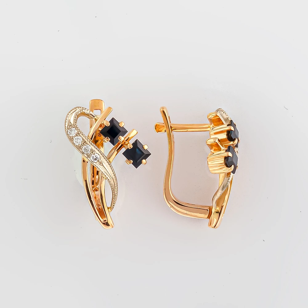 Серьги с сапфиром из красного золота 585 пробы