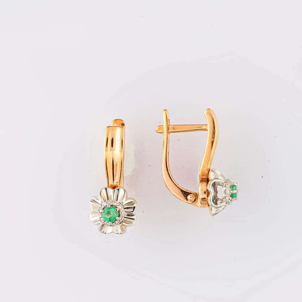 Серьги с изумрудом из красного золота 585 пробы