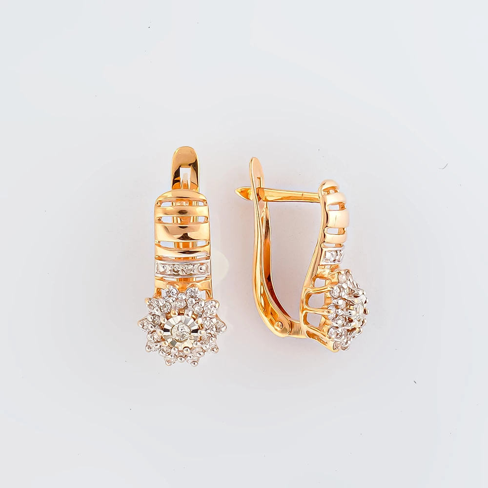 Серьги с бриллиантом из красного золота 585 пробы