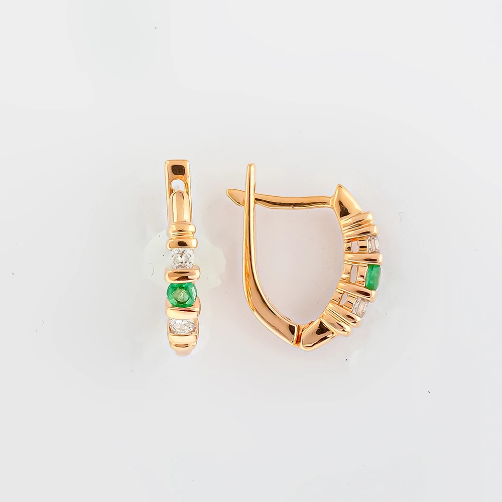 Серьги с изумрудом из красного золота 585 пробы