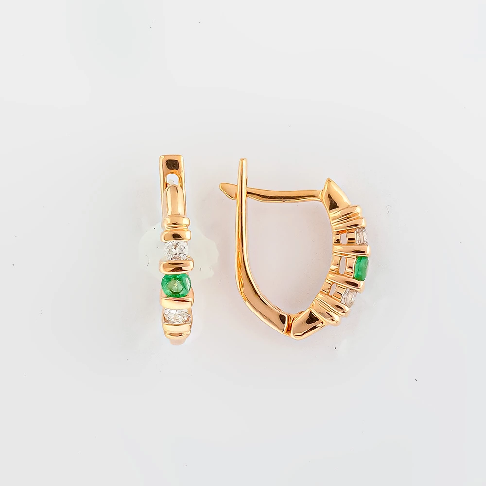 Серьги с изумрудом из красного золота 585 пробы