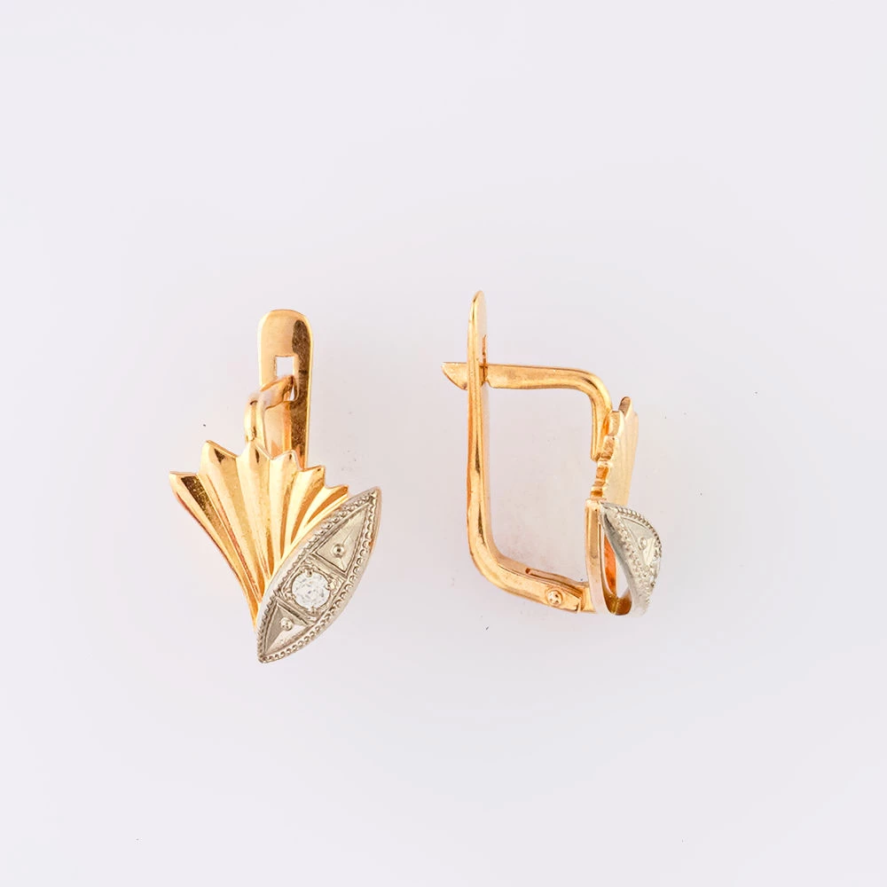 Серьги с фианитом из красного золота 583 пробы