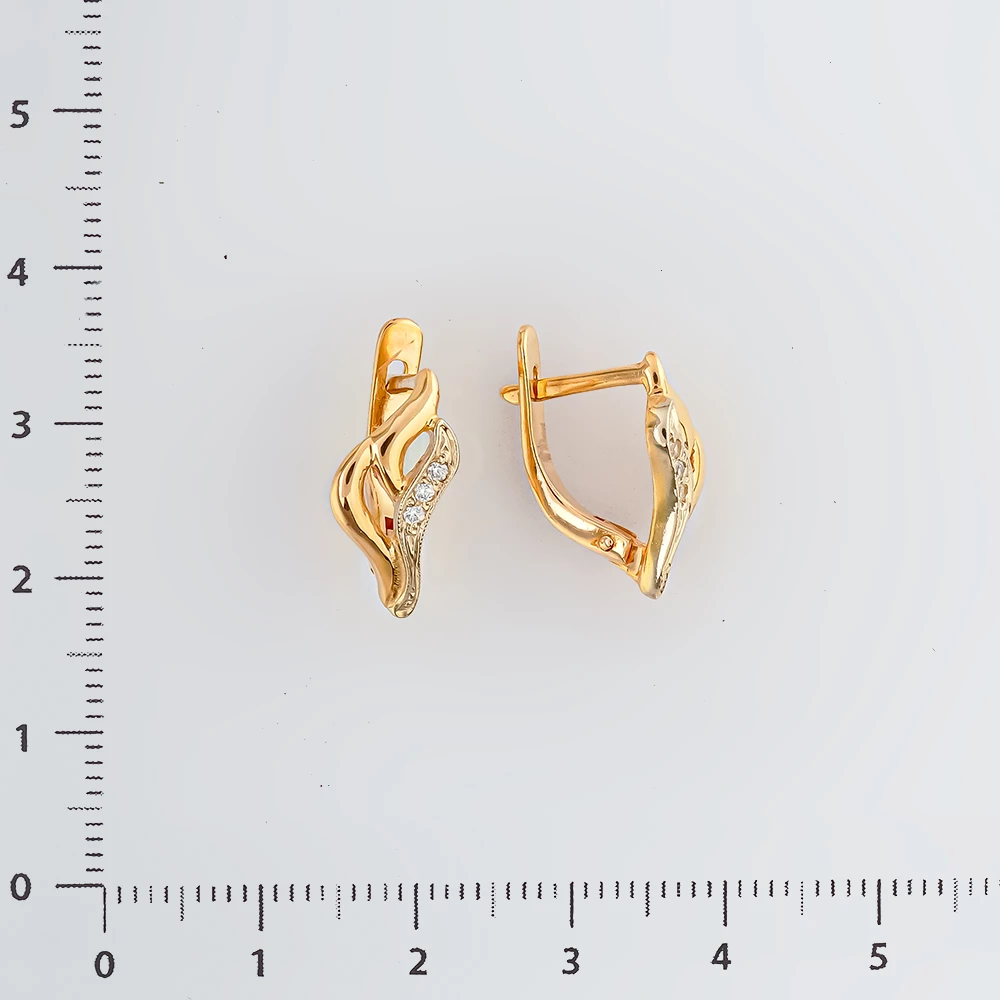 Серьги с фианитом из красного золота 585 пробы