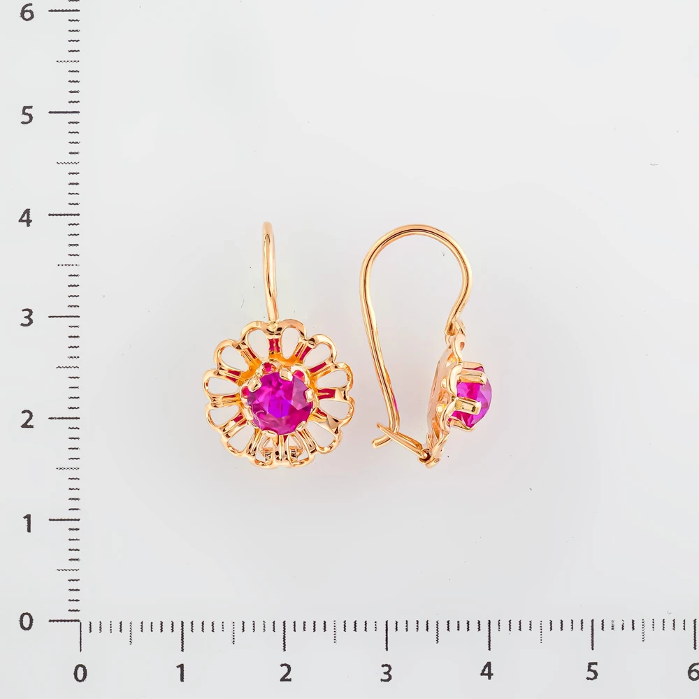 Серьги с фианитом из красного золота 583 пробы