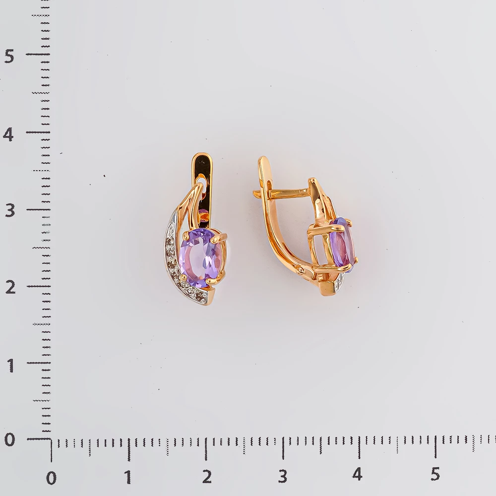 Серьги с аметистом из красного золота 585 пробы