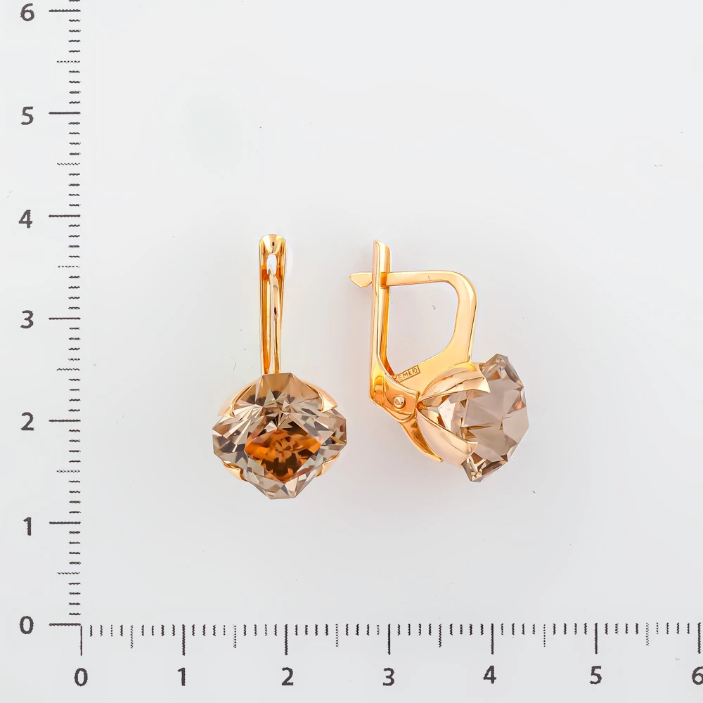 Серьги с кварцем из красного золота 585 пробы
