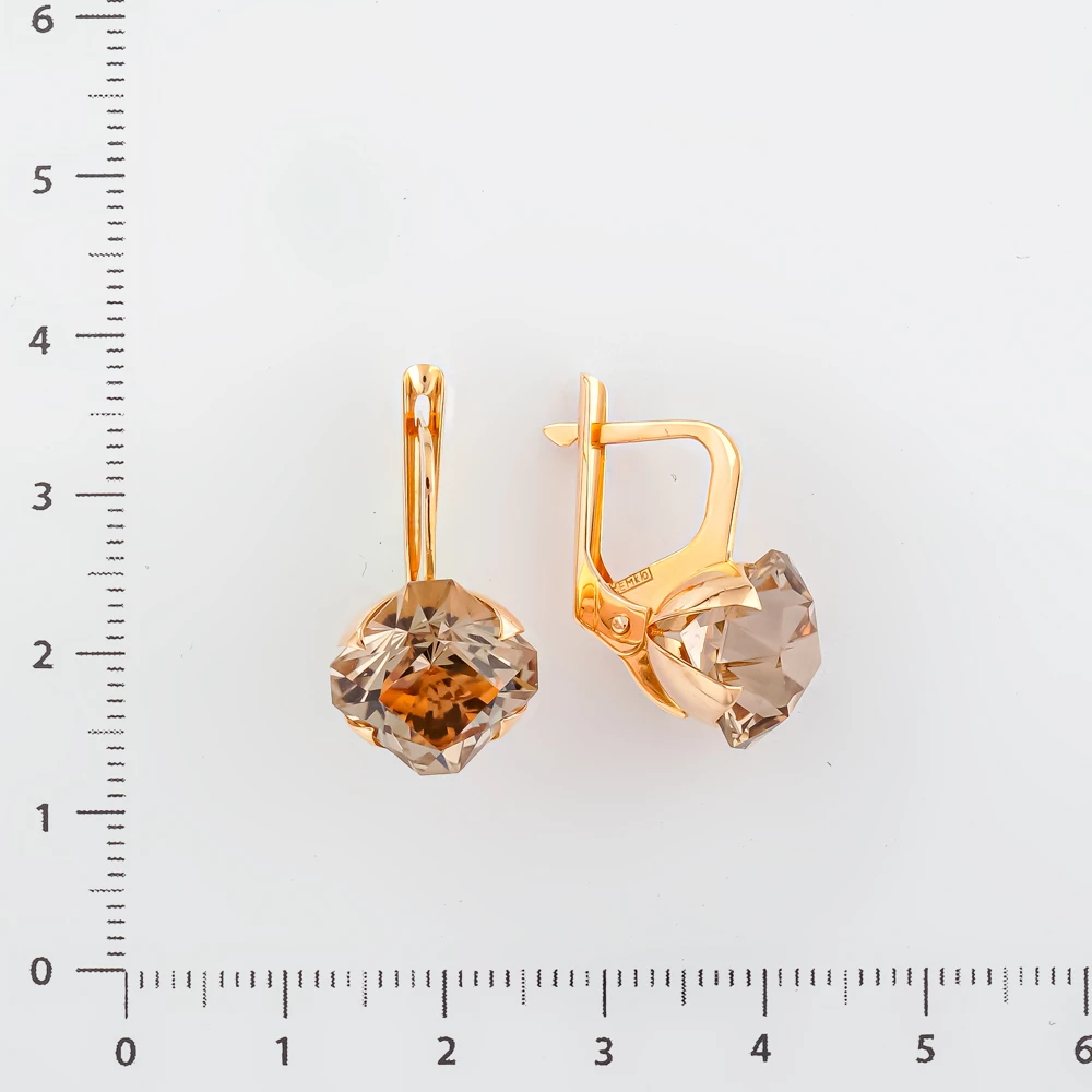 Серьги с кварцем из красного золота 585 пробы