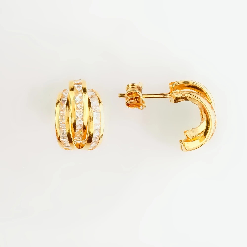 Серьги с фианитом из желтого золота 585 пробы