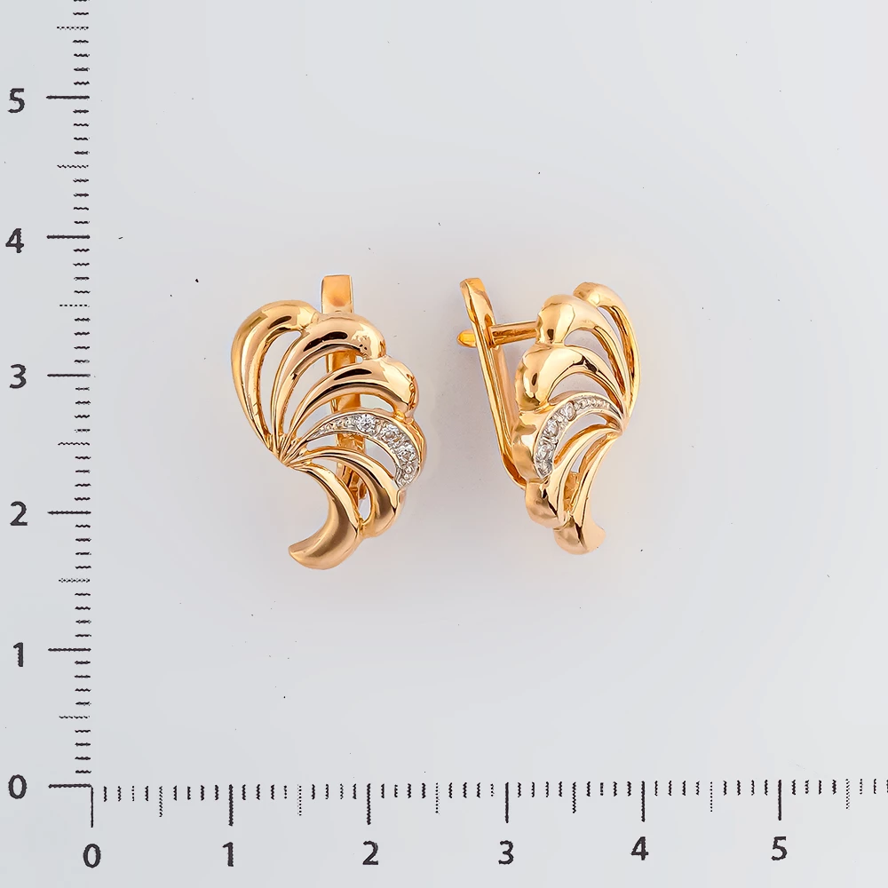 Серьги с фианитом из красного золота 585 пробы