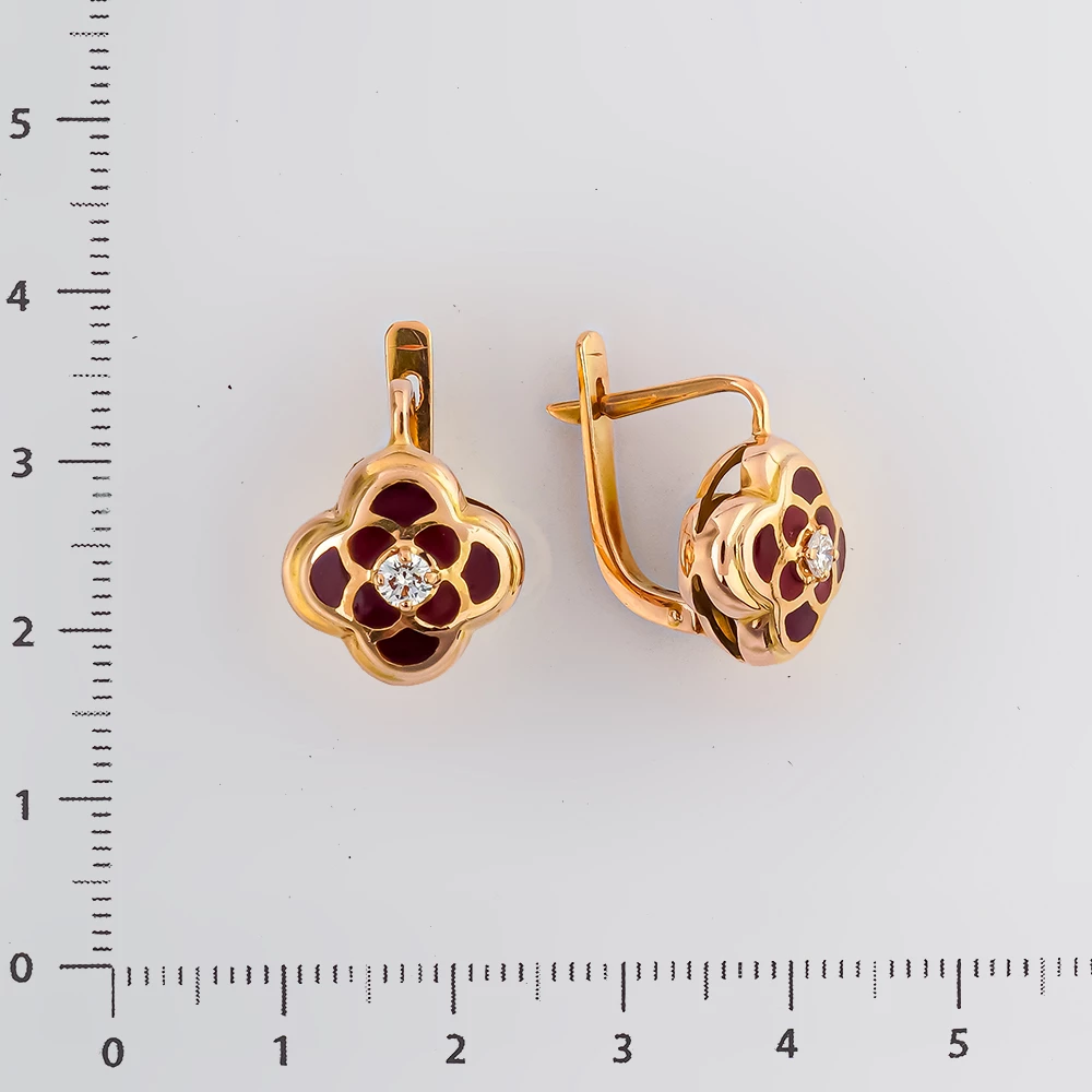 Серьги с эмалью из красного золота 585 пробы