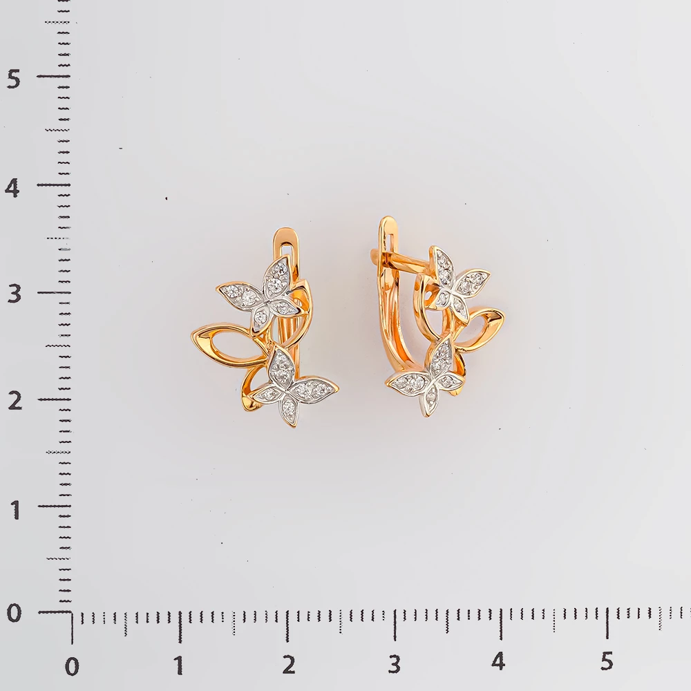Серьги с фианитом из красного золота 585 пробы