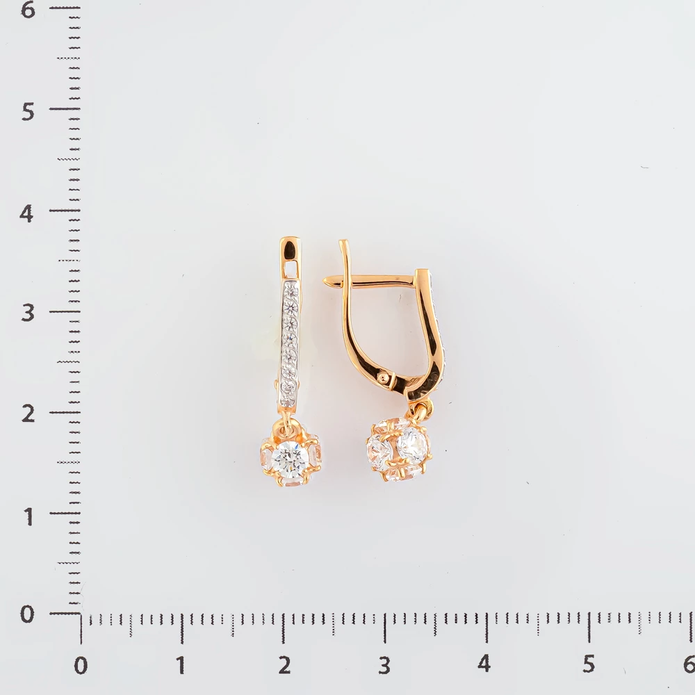Серьги с фианитом из красного золота 585 пробы