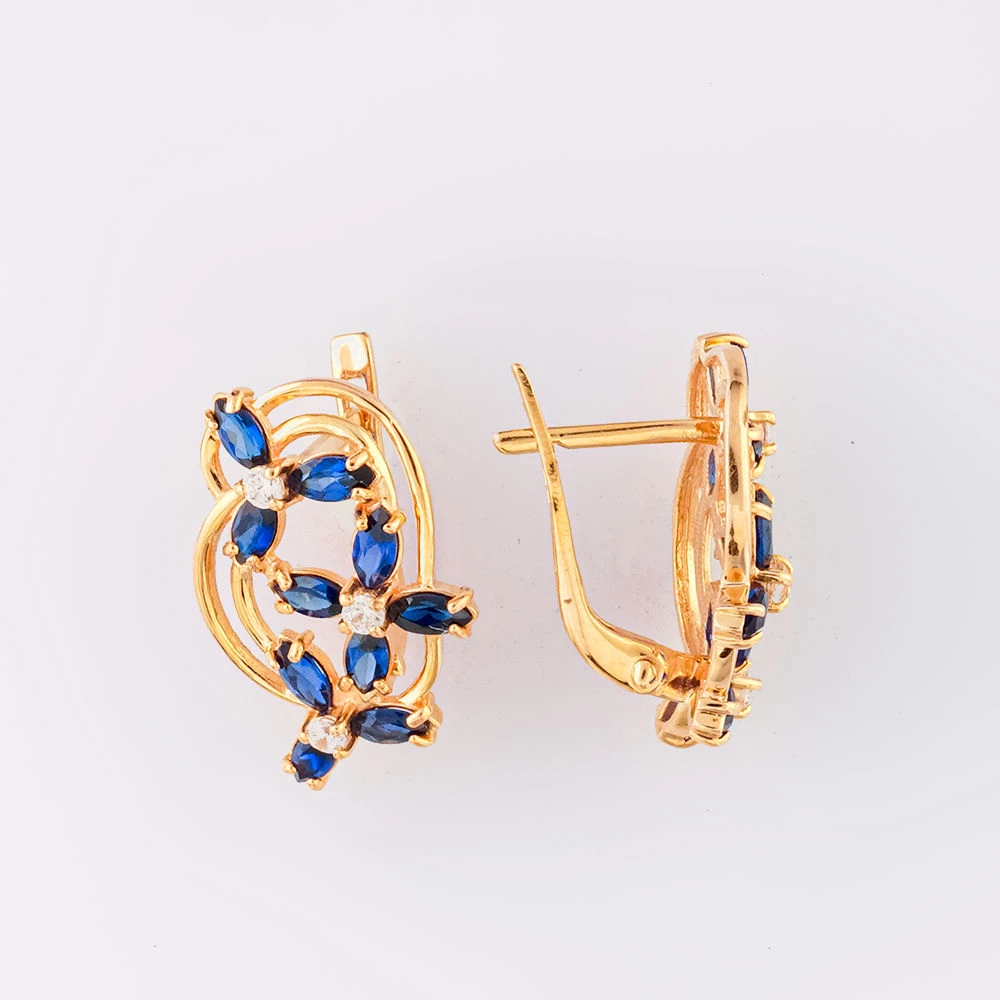 Серьги с сапфиром синтетическим из красного золота 585 пробы