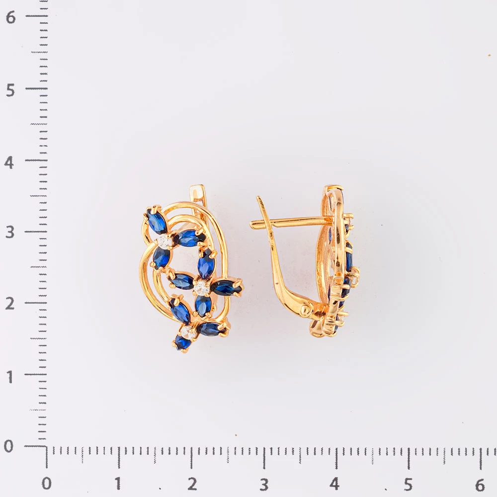 Серьги с сапфиром синтетическим из красного золота 585 пробы