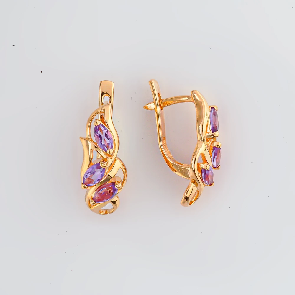 Серьги с аметистом из красного золота 585 пробы