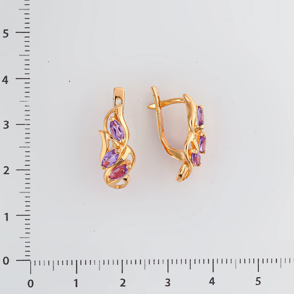 Серьги с аметистом из красного золота 585 пробы
