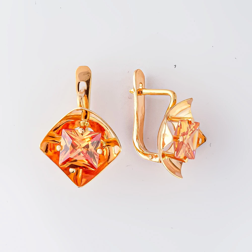 Серьги с ситаллом из красного золота 585 пробы