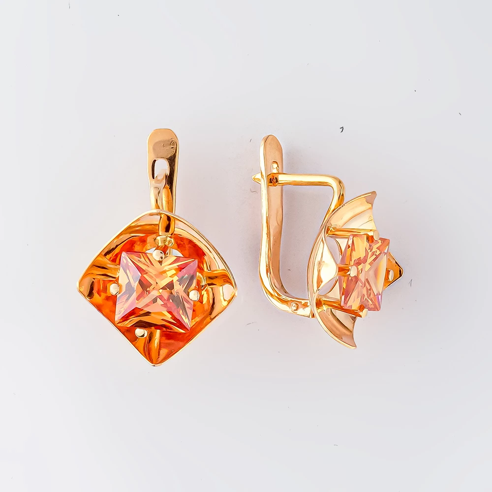 Серьги с ситаллом из красного золота 585 пробы