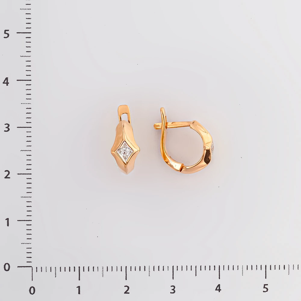 Серьги с фианитом из красного золота 585 пробы