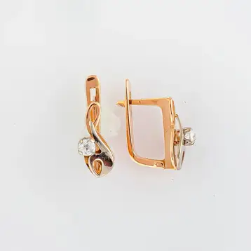 Серьги с фианитом из красного золота 583 пробы