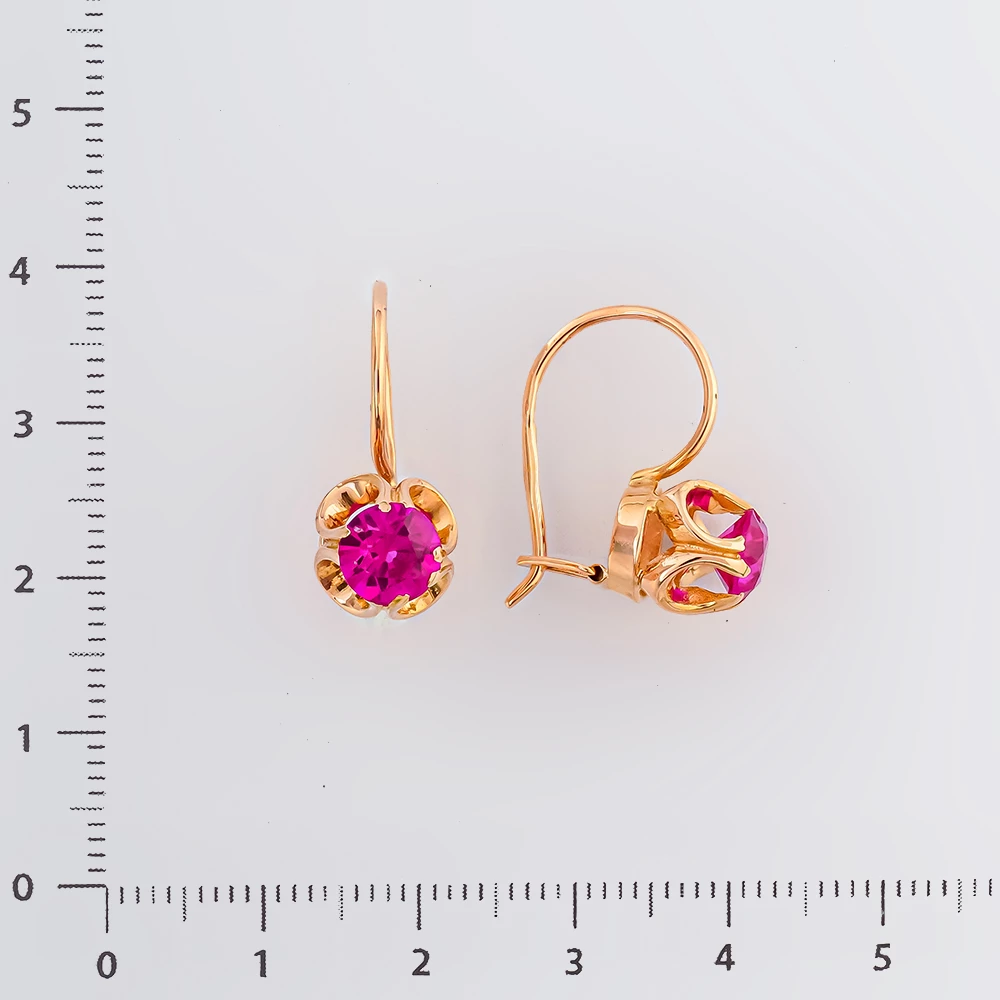 Серьги с фианитом из красного золота 583 пробы