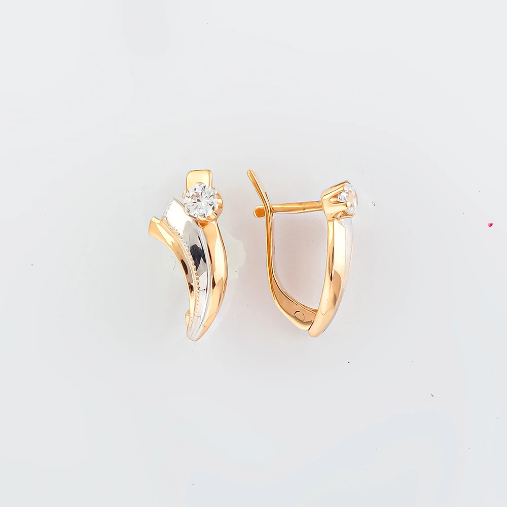 Серьги с фианитом из красного золота 585 пробы
