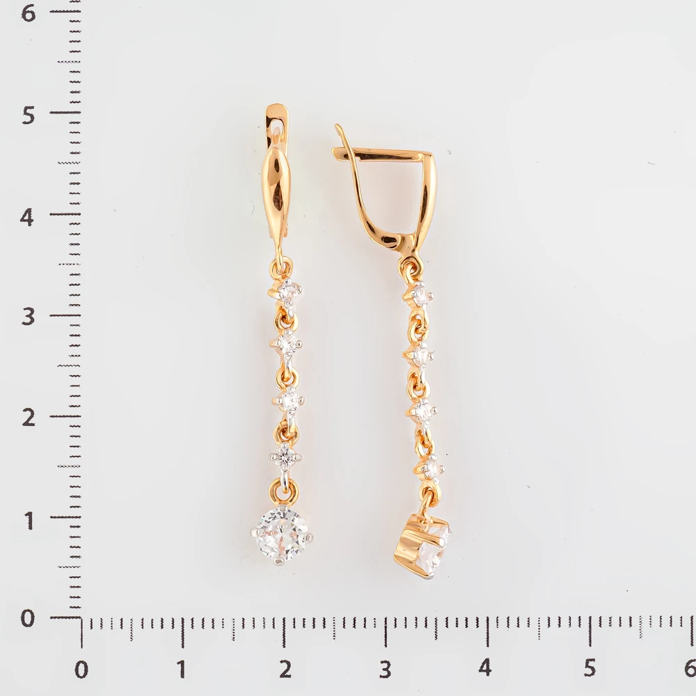 Серьги с фианитом из красного золота 585 пробы