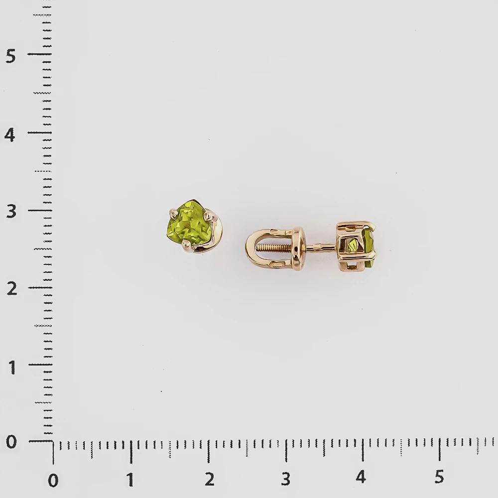 Серьги с хризолитом из красного золота 585 пробы