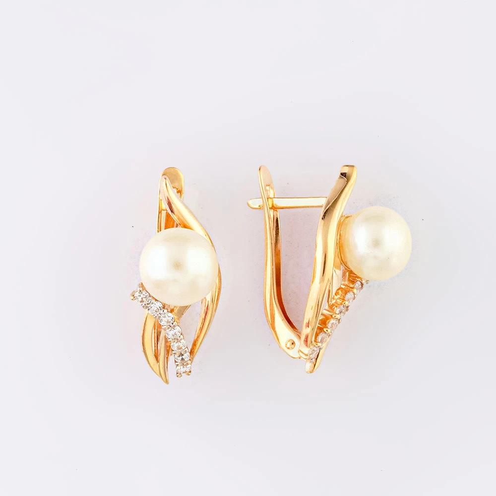 Серьги с культивированным жемчугом из красного золота 585 пробы