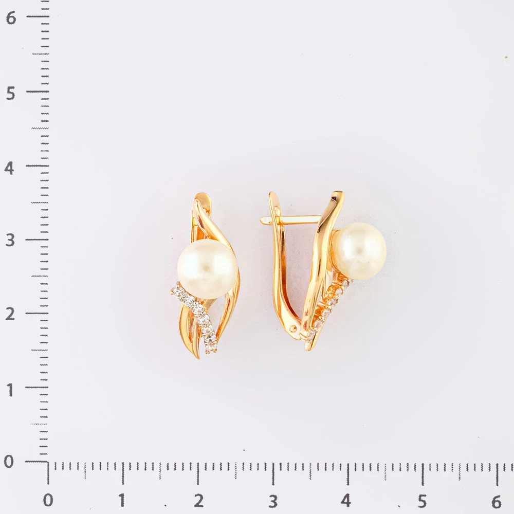 Серьги с культивированным жемчугом из красного золота 585 пробы