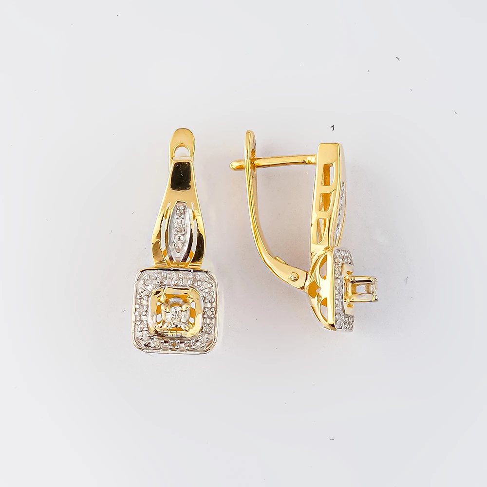 Серьги с бриллиантом из желтого золота 585 пробы