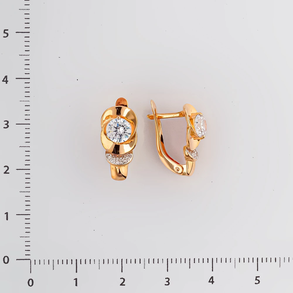 Серьги с фианитом из красного золота 585 пробы