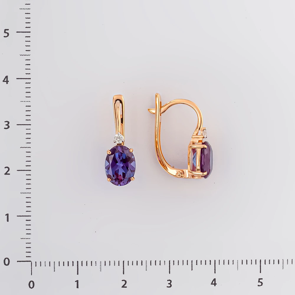Серьги с александритом синтетическим из красного золота 585 пробы 2