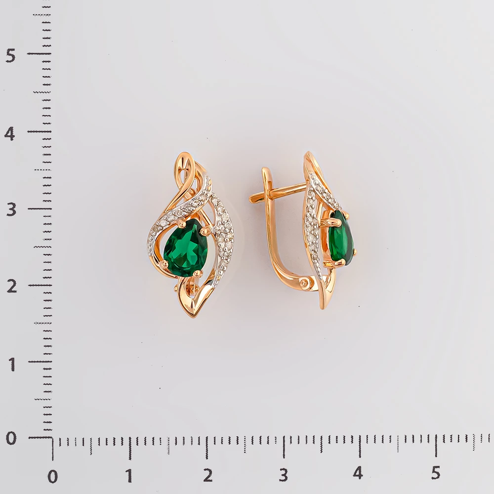 Серьги с изумрудом синтетическим из красного золота 585 пробы