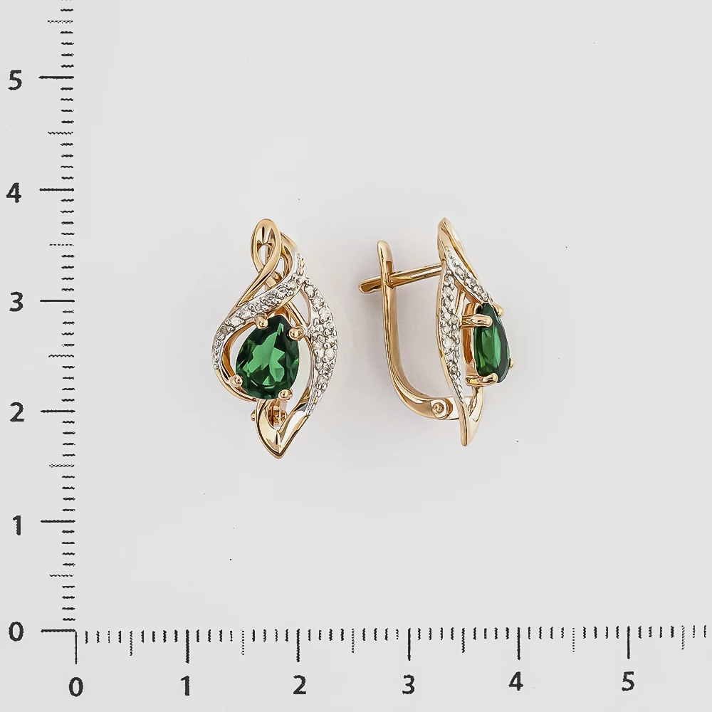 Серьги с изумрудом синтетическим из красного золота 585 пробы