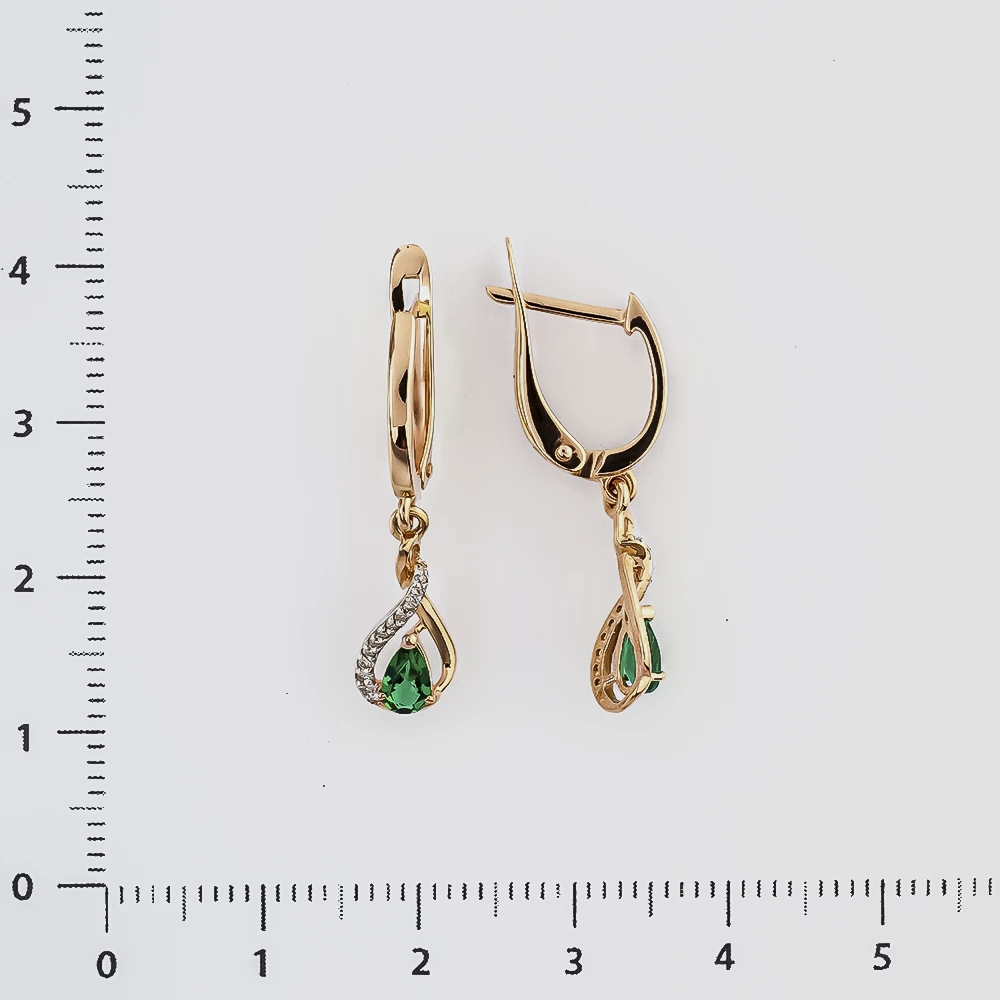 Серьги с изумрудом синтетическим из красного золота 585 пробы